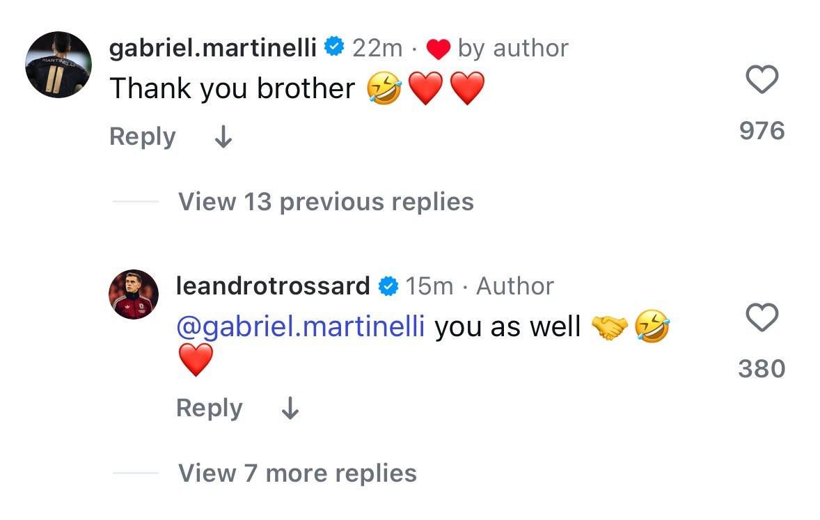 马丁内利、特罗萨德替补互送传射，赛后两人互相道谢