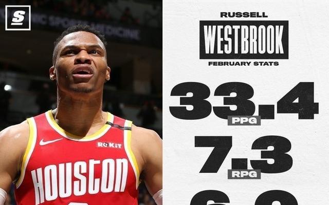 场均33.4分！美媒晒威少20年2月豪华数据：他就是火箭需要的控卫