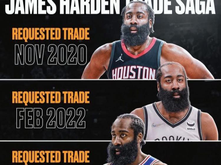 哈登被曝申请离队美媒晒四次交易申请图：哥们儿在哪都不开心