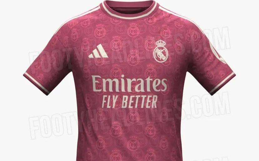 皇马2627赛季第三球衣谍照：粉色回归，队徽暗纹遍布全身