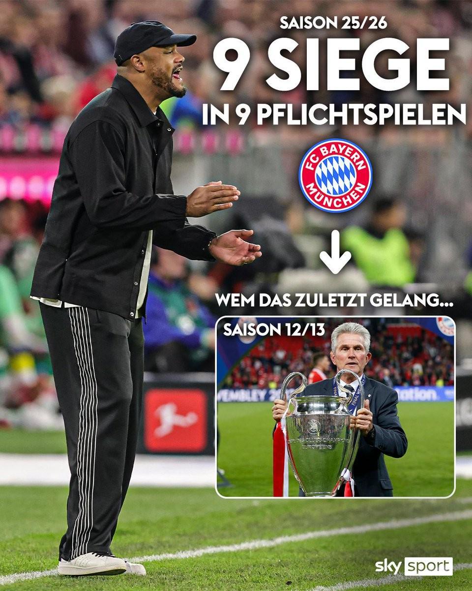 拜仁开局9连胜，上次取得这一战绩追溯到201213三冠王赛季