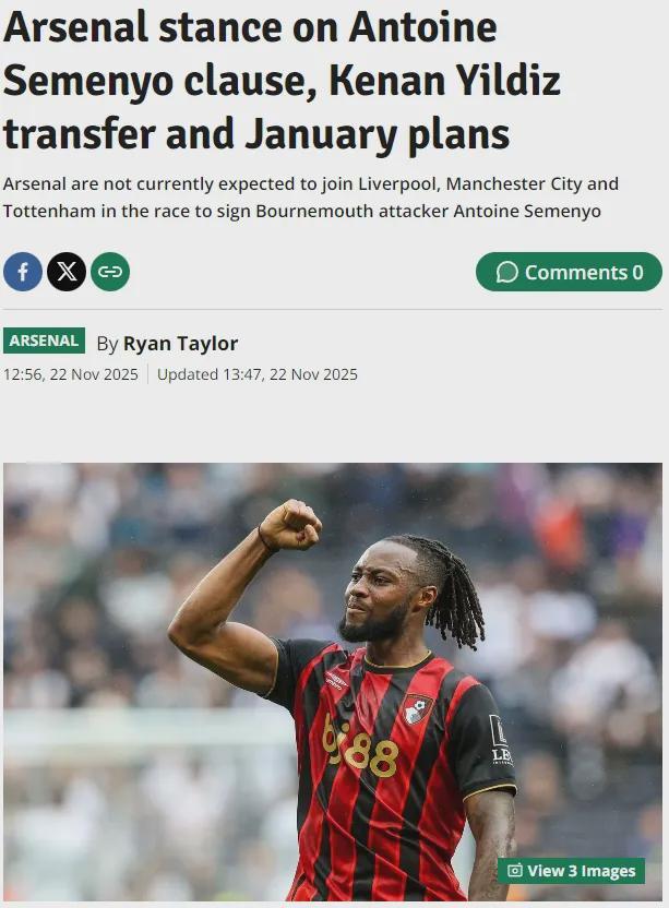 记者：阿森纳关注伊尔迪兹，无意塞梅约！阿尔特塔确认萨卡想留队