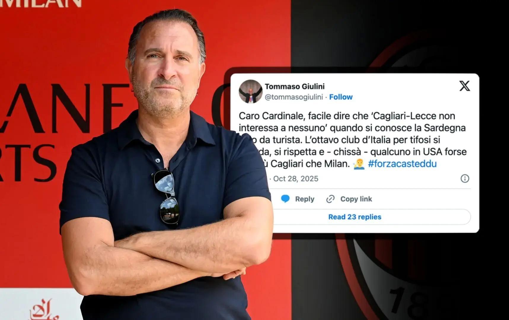 卡利亚里主席驳斥米兰老板:在美国,有人更支持卡利亚里而不是米兰