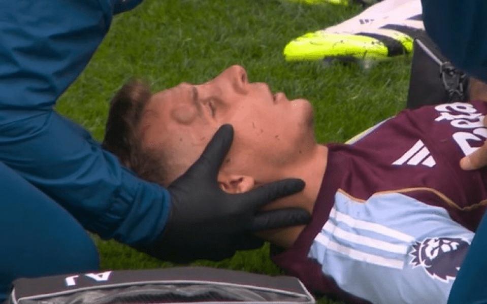 硬汉！维拉后卫迪涅脑门被撞出一个大包，仍坚持完成比赛