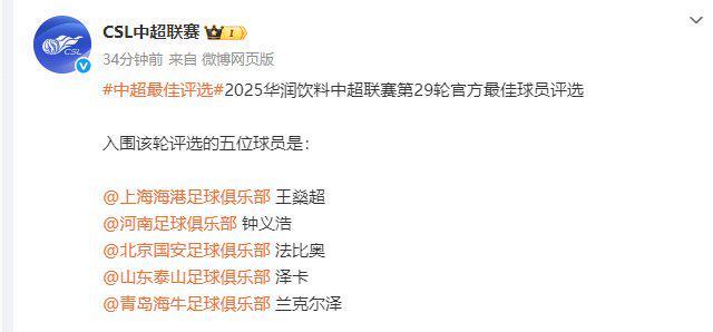 中超第29轮最佳候选：王燊超在列