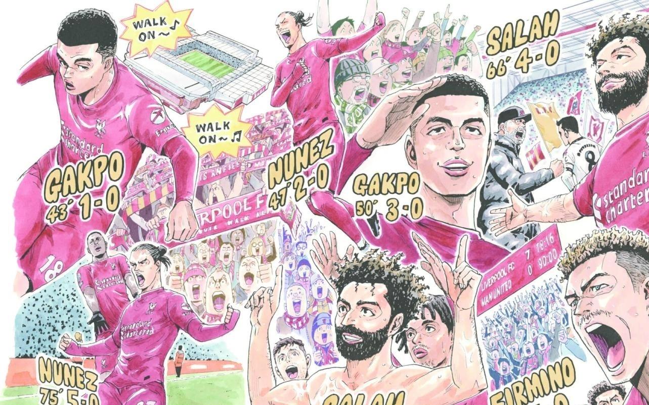 本轮双红会前，利物浦官网刊登“利物浦70大胜曼联”漫画