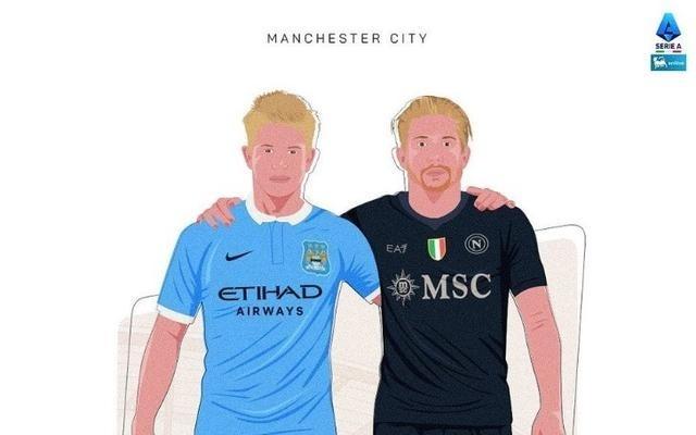 意甲官推晒海报预热那不勒斯vs曼城：过去和现在的德布劳内