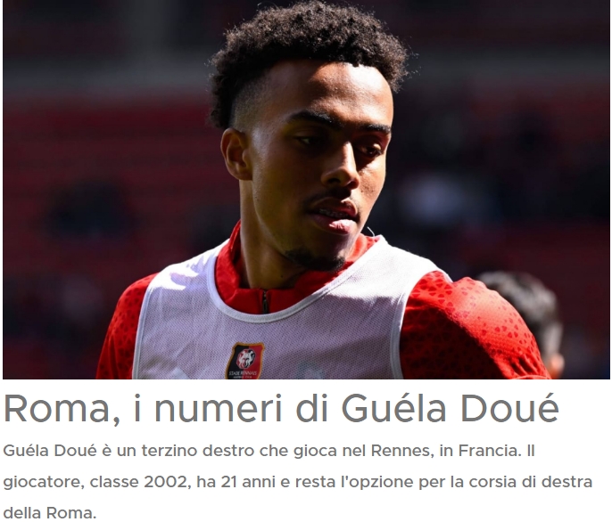 迪马：罗马有意雷恩21岁右后卫吉拉杜埃，上赛季33场4助