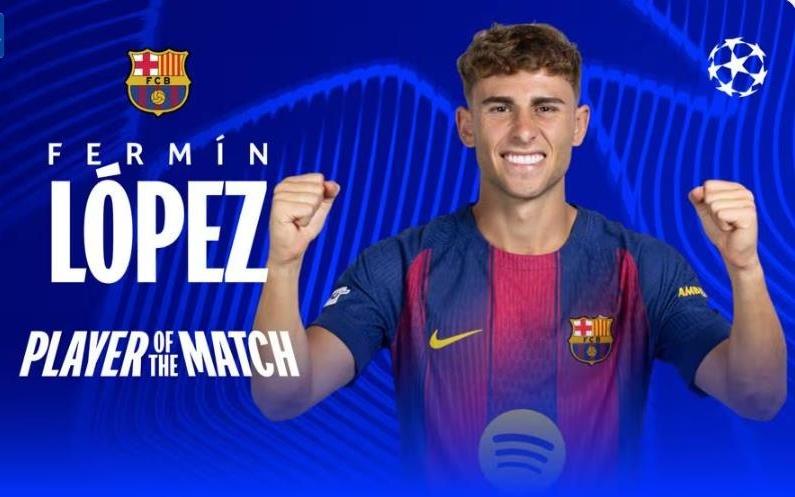 上演帽子戏法！费尔明当选巴萨本场全场最佳