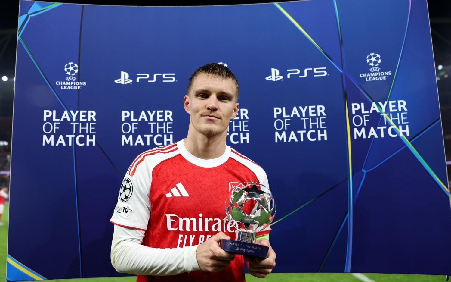 官方：厄德高当选阿森纳vs奥林匹亚科斯全场最佳