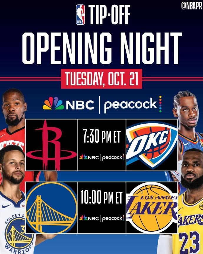 NBA官宣重要赛程：揭幕战火雷战+湖勇